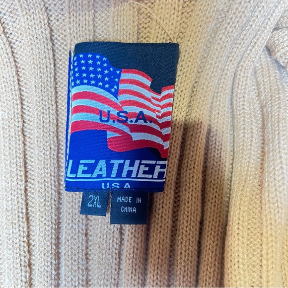 USA Leather vintage Tan turtle neck Cardigan Sweater 100% rabbit fur women’s 2XL - Picture 3 of 9